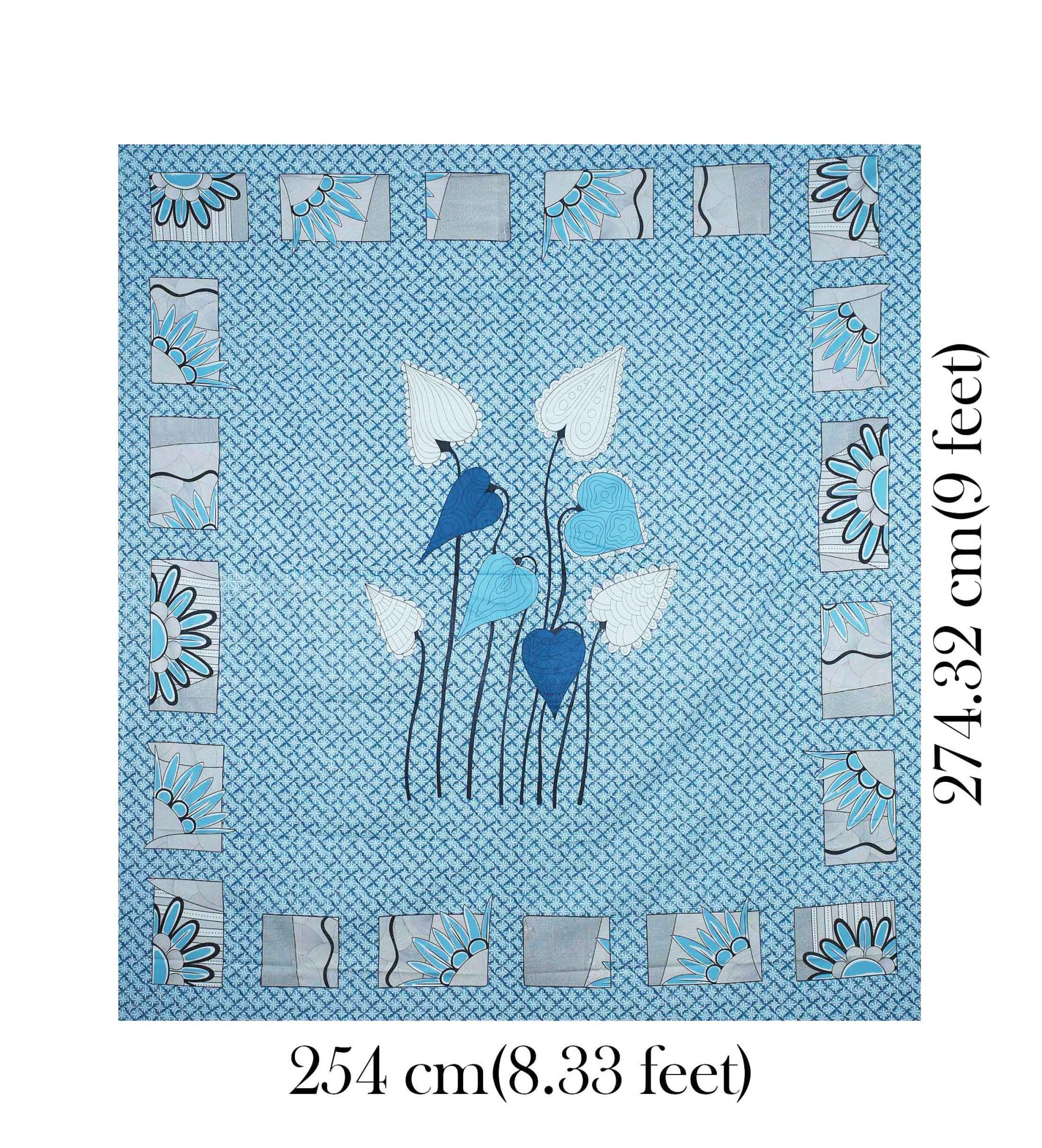 Lotus Leaves Blue Pearl Cotton King Size Bedsheet