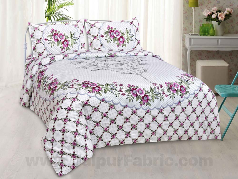 Greyish Floral Cotton King Size Bedsheet