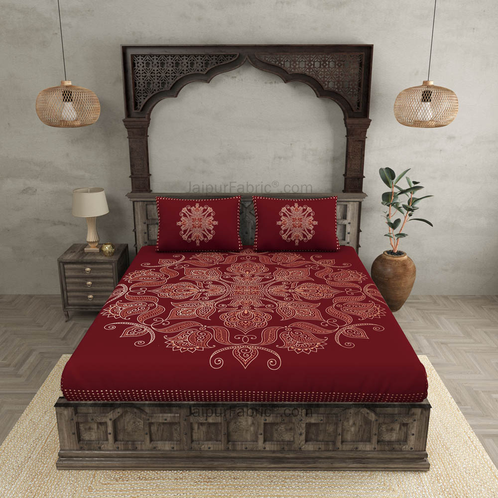 Royal Goldi Maroon King Size Bed Sheet