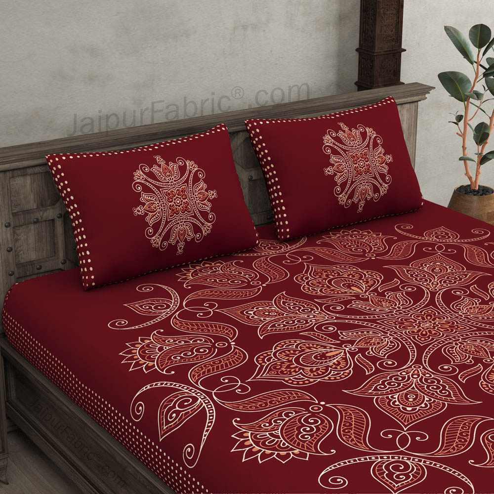 Royal Goldi Maroon King Size Bed Sheet