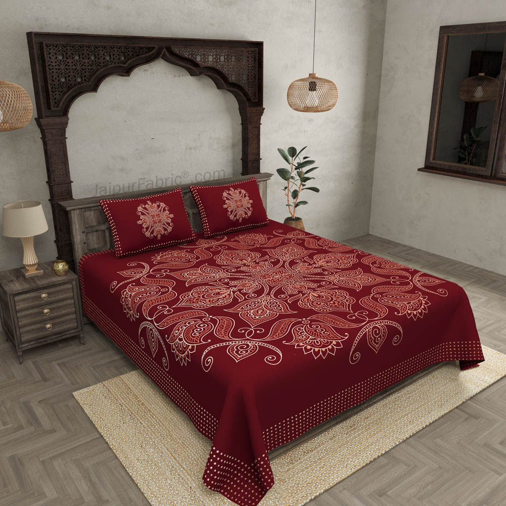 Royal Goldi Maroon King Size Bed Sheet