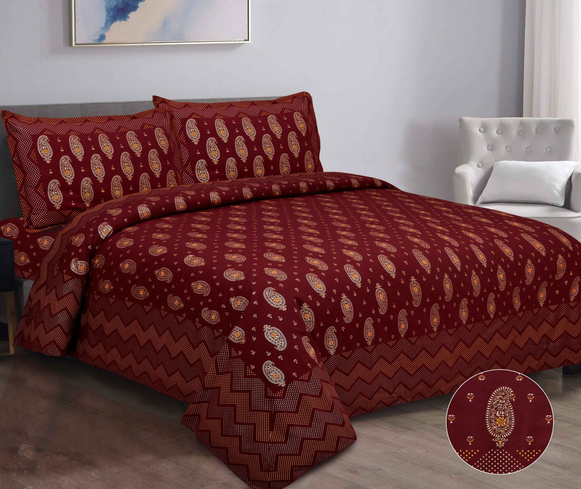 Traditional Goldi Maroon King Size BedSheet