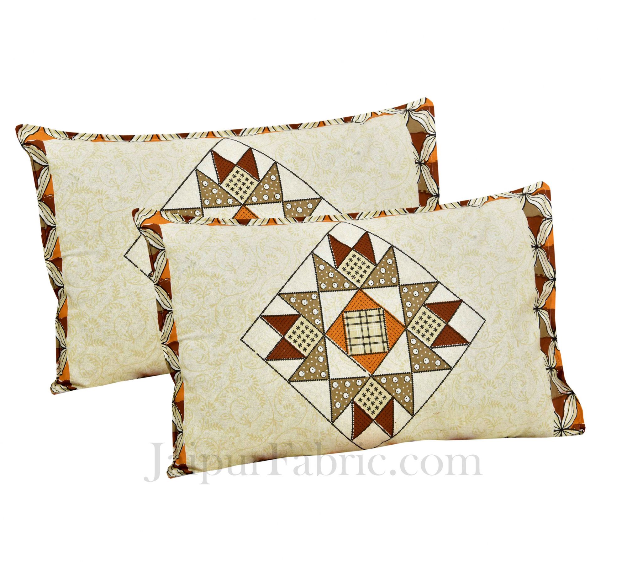 Cream Small geometric Cotton Jaipur Double Bedsheet