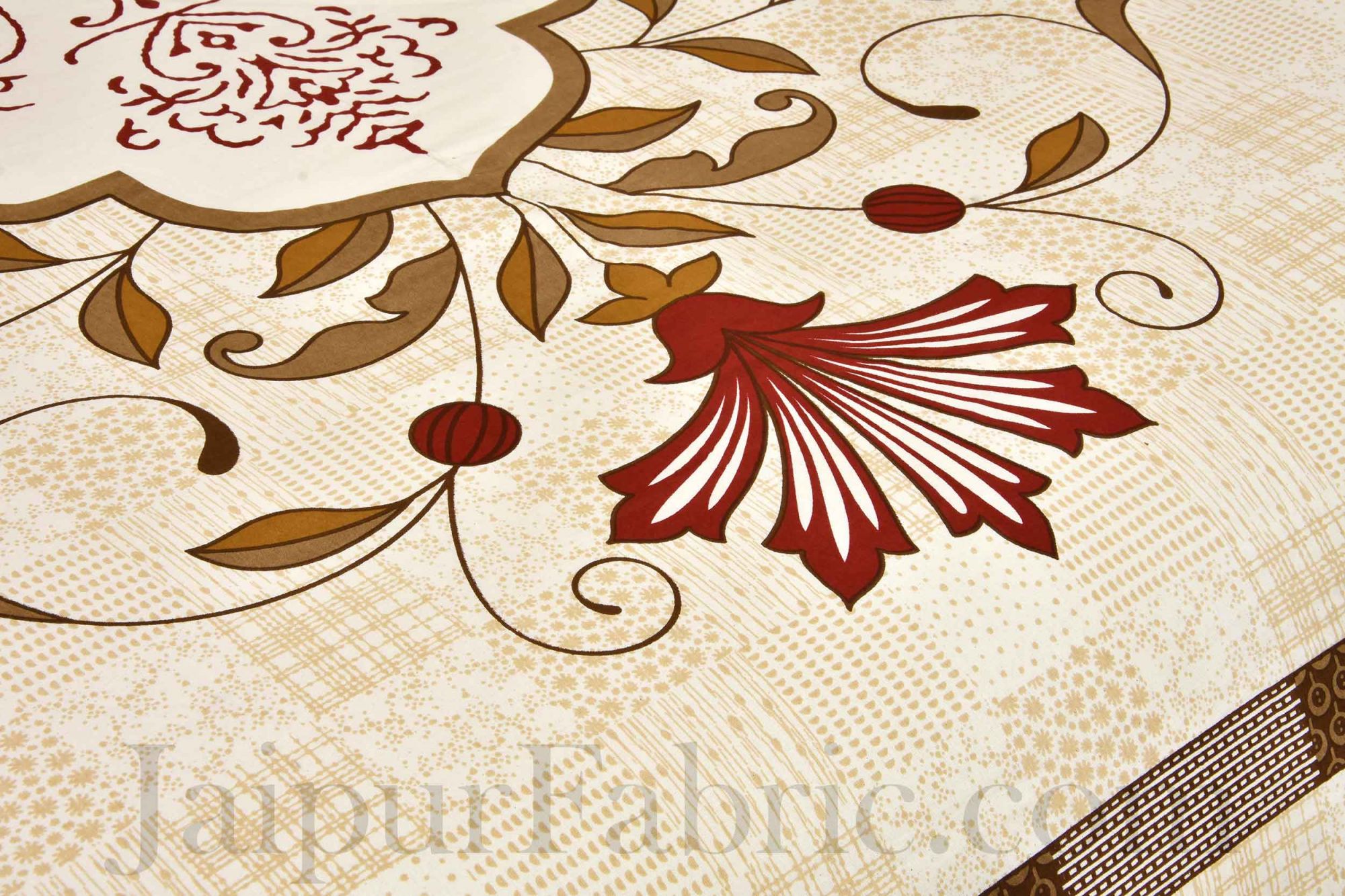 Brown Floral Print Cotton Jaipur Double Bed Sheet