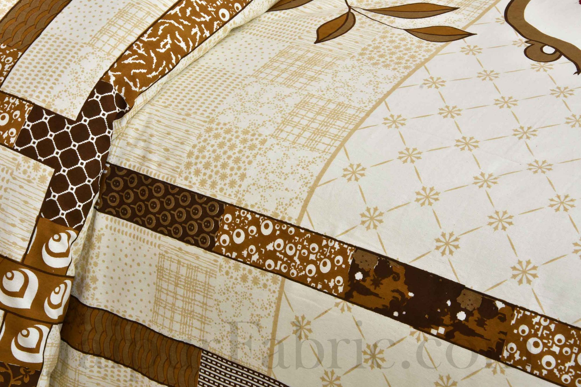 Brown Floral Print Cotton Jaipur Double Bed Sheet