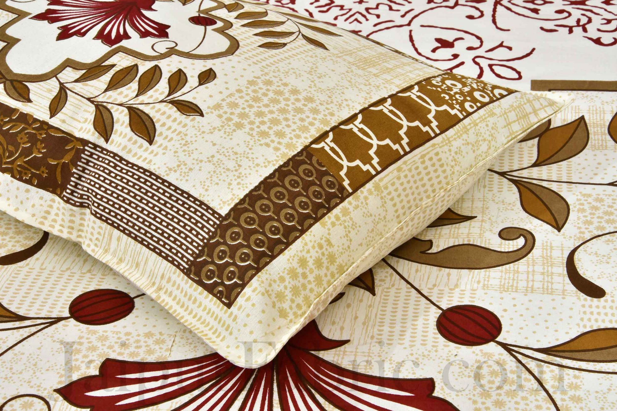 Brown Floral Print Cotton Jaipur Double Bed Sheet