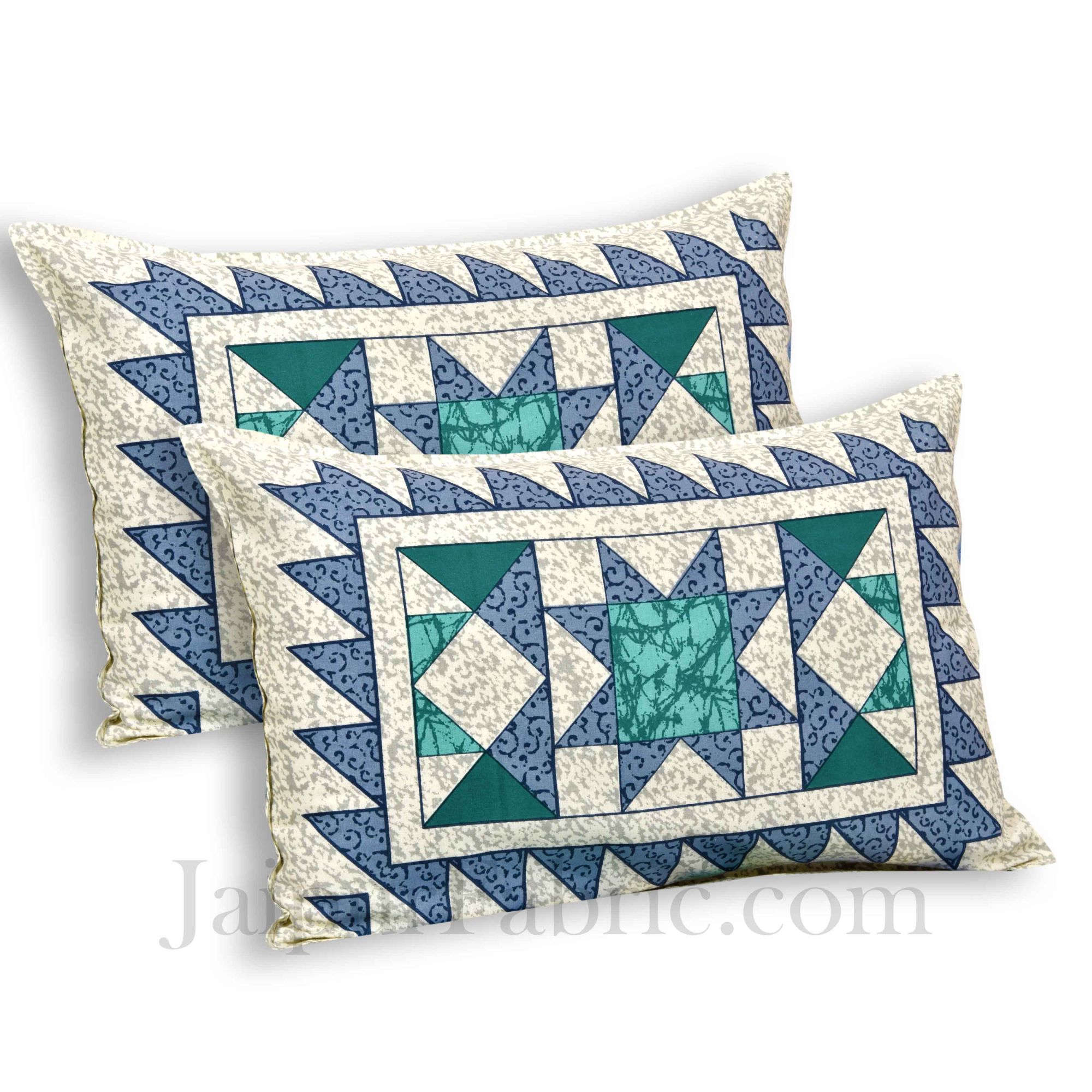 Sea-green Modern Geometric Cotton Jaipur Double Bedsheet