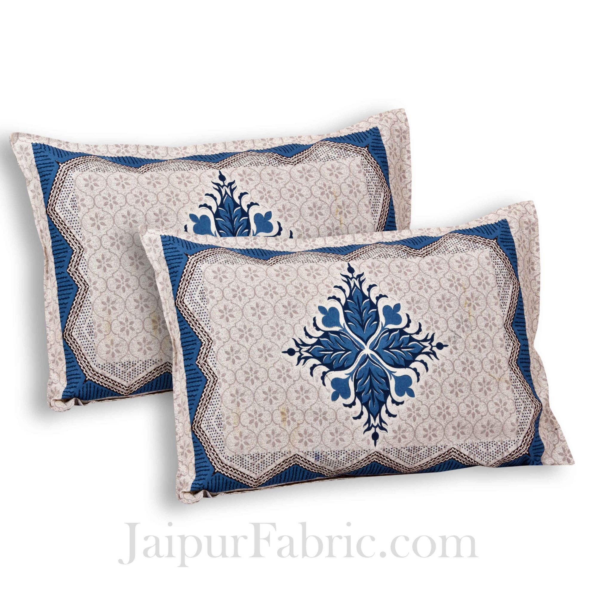 Blue & Grey Ornate Cotton Jaipur Double Bedsheet