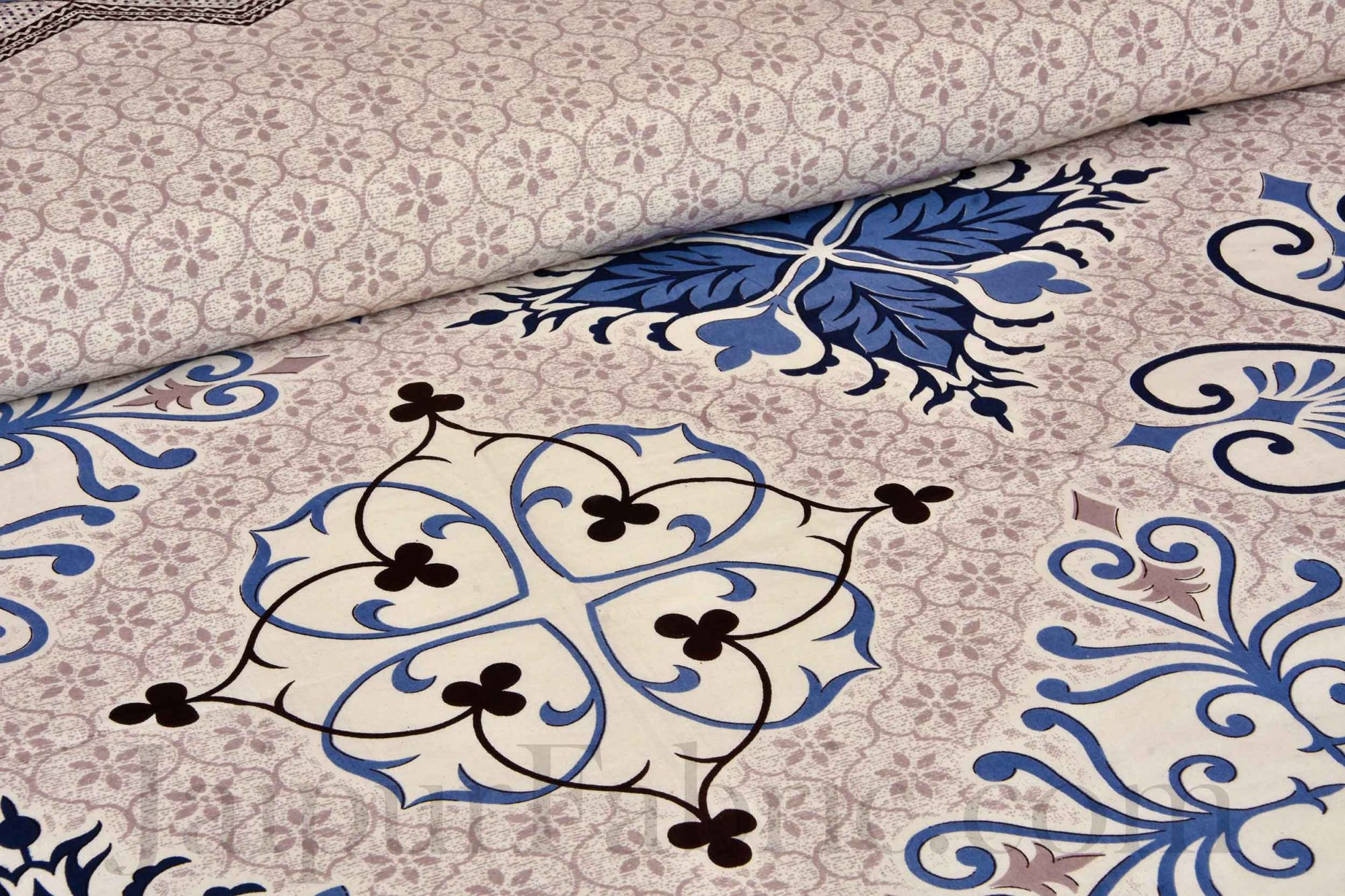 Blue & Grey Ornate Cotton Jaipur Double Bedsheet