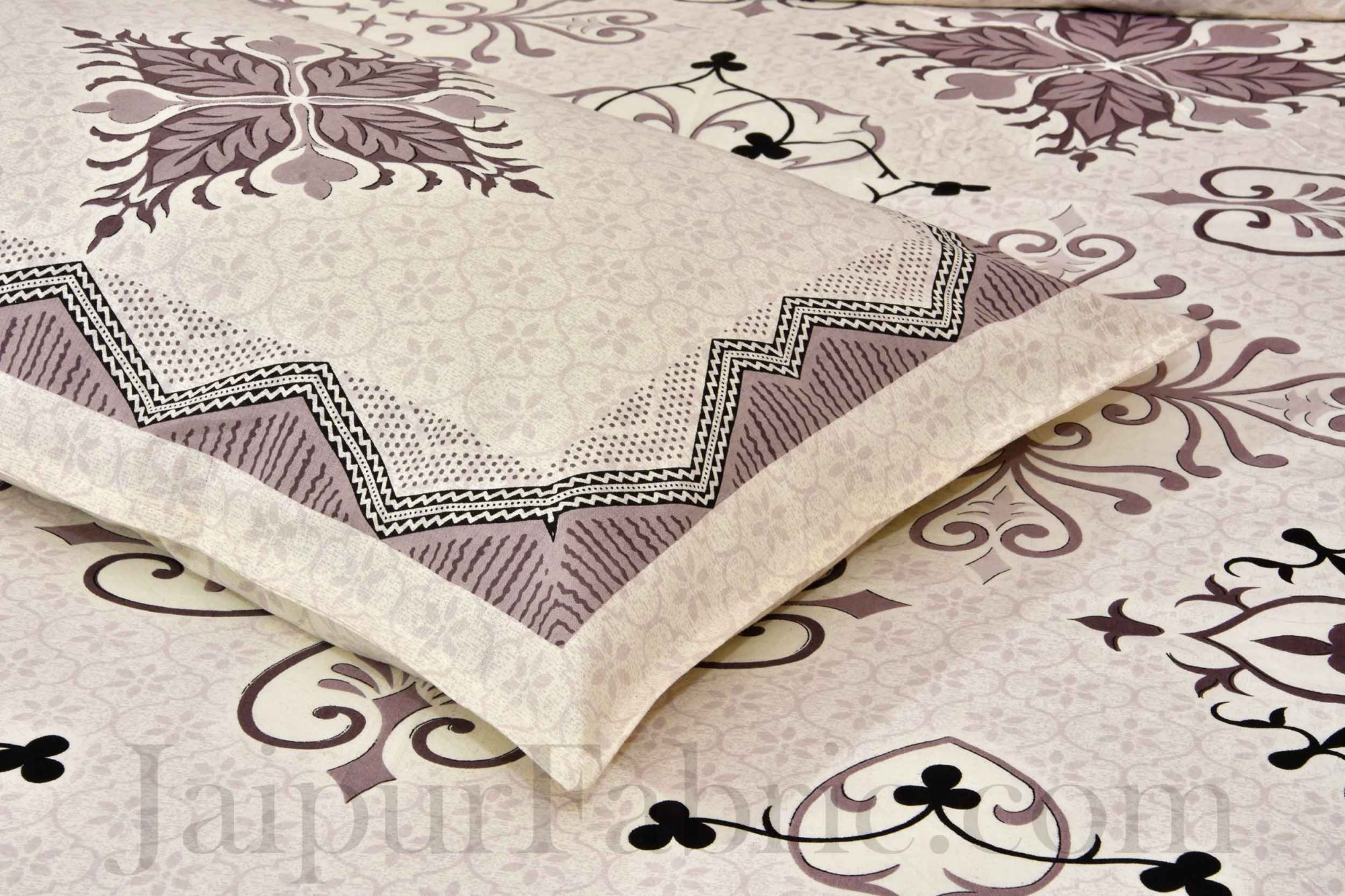 Brown & Cream Ornate Cotton Jaipur Double Bedsheet