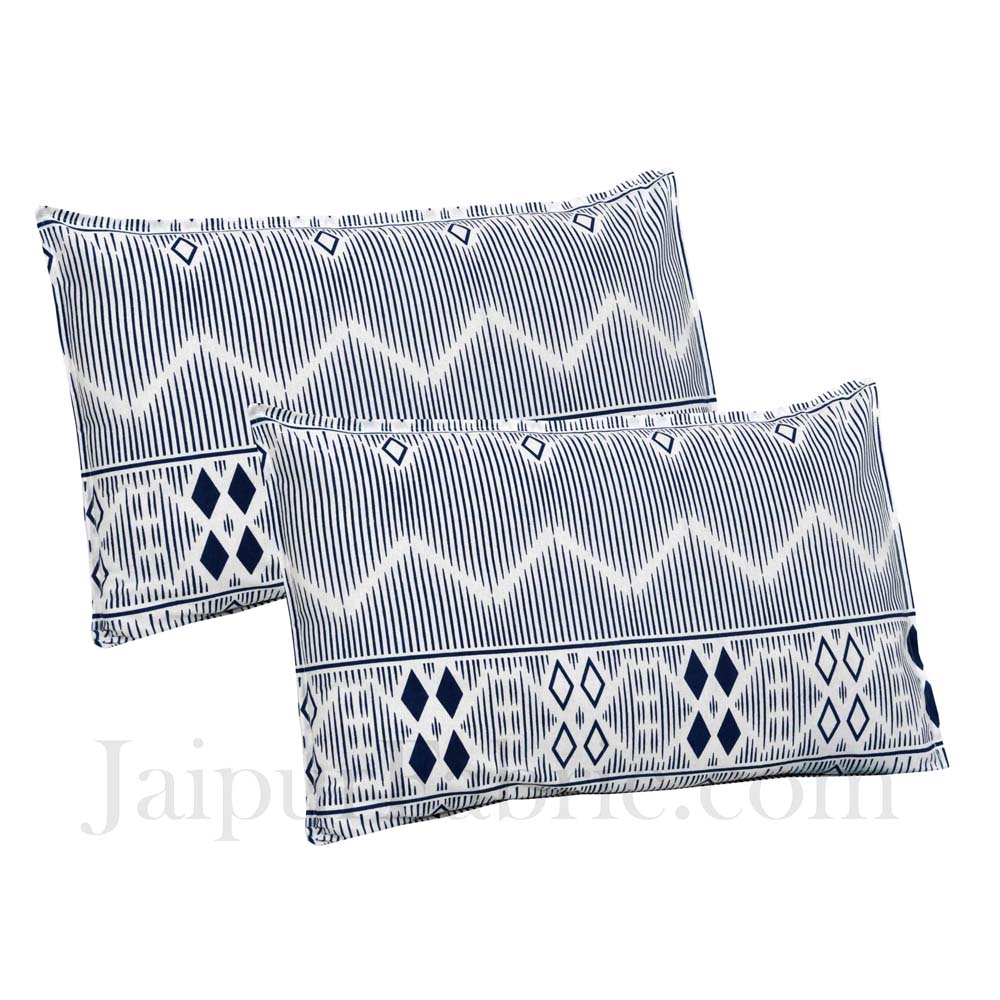 Jaipur Fabric Multi Design White & Blue Small Checkered Border Cotton Double Bedsheet