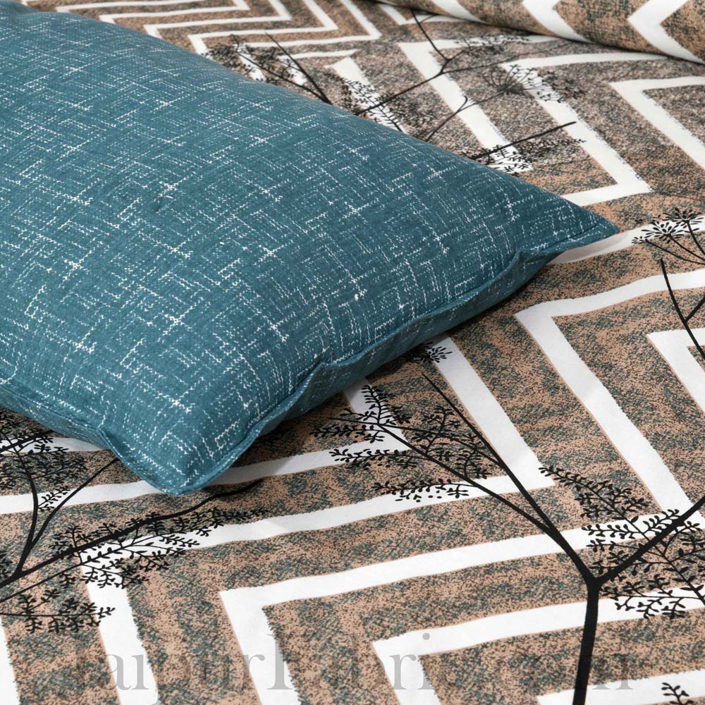 Jaipur Fabric Turquoise ZigZag Cotton Double Bedsheet