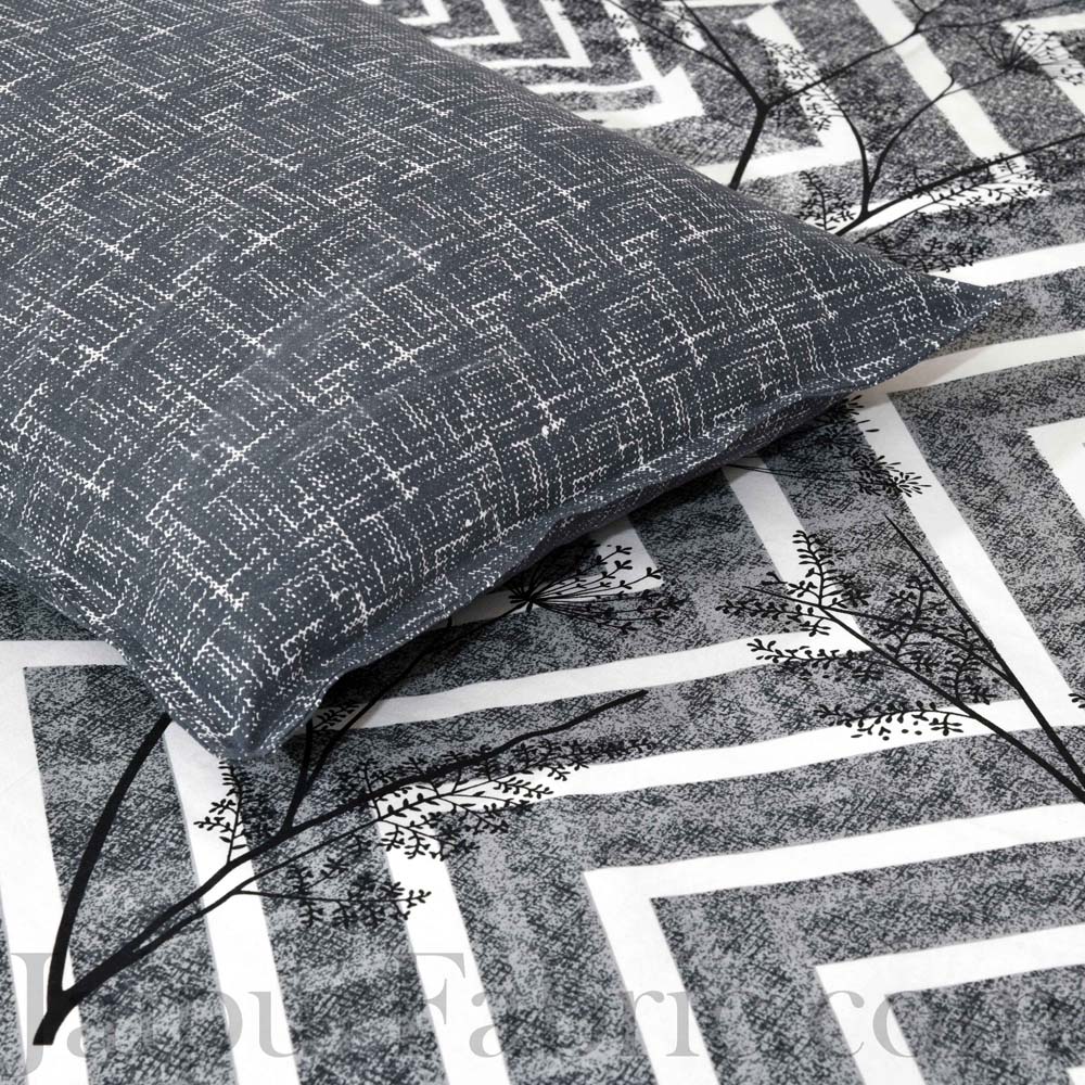 Jaipur Fabric Dark Grey ZigZag Cotton Double Bedsheet