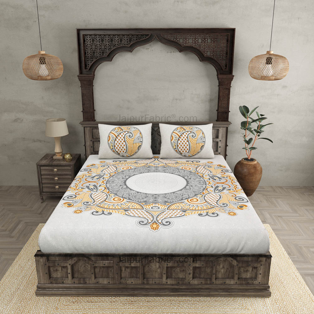 Cosmic Kolam Grey Double Bedsheet