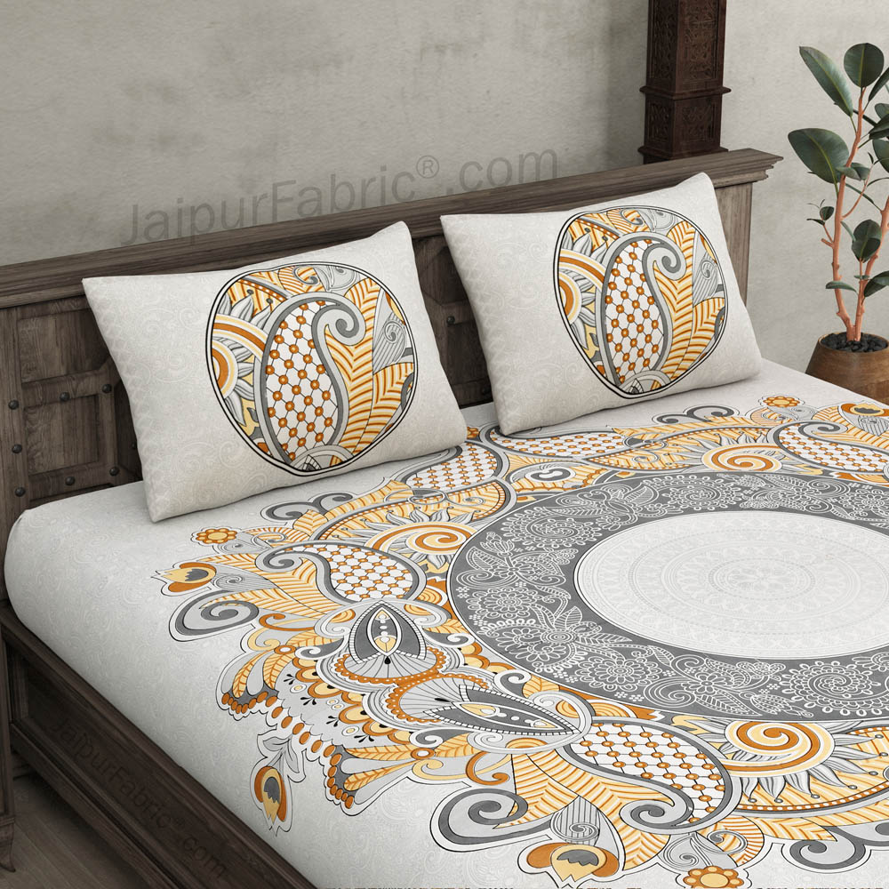 Cosmic Kolam Grey Double Bedsheet