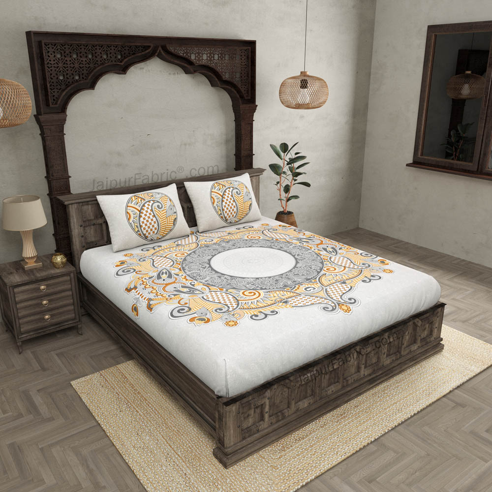 Cosmic Kolam Grey Double Bedsheet