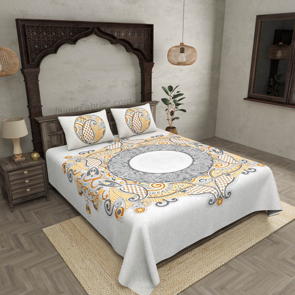 Cosmic Kolam Grey Double Bedsheet