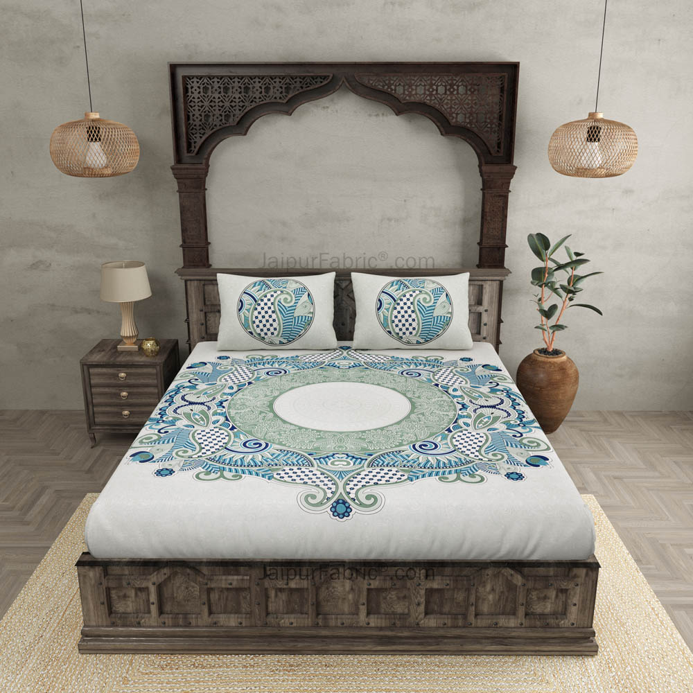 Cosmic Kolam Blue Double Bedsheet