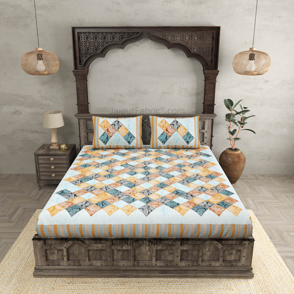 Ethnic Tiles Blue Double Bedsheet