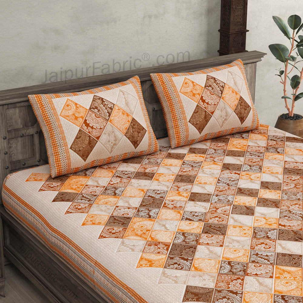 Ethnic Tiles Orange Double Bedsheet