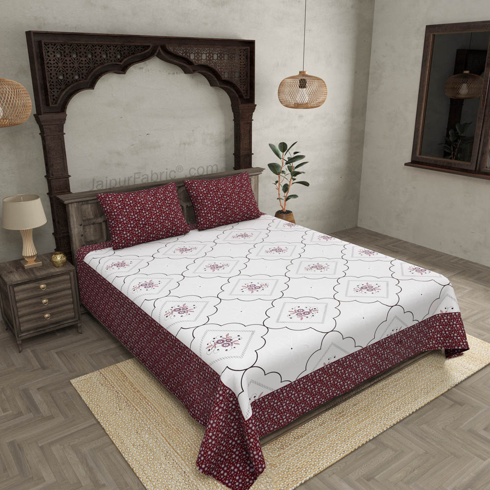 Jaipuri Jharokha Maroon Double Bedsheet