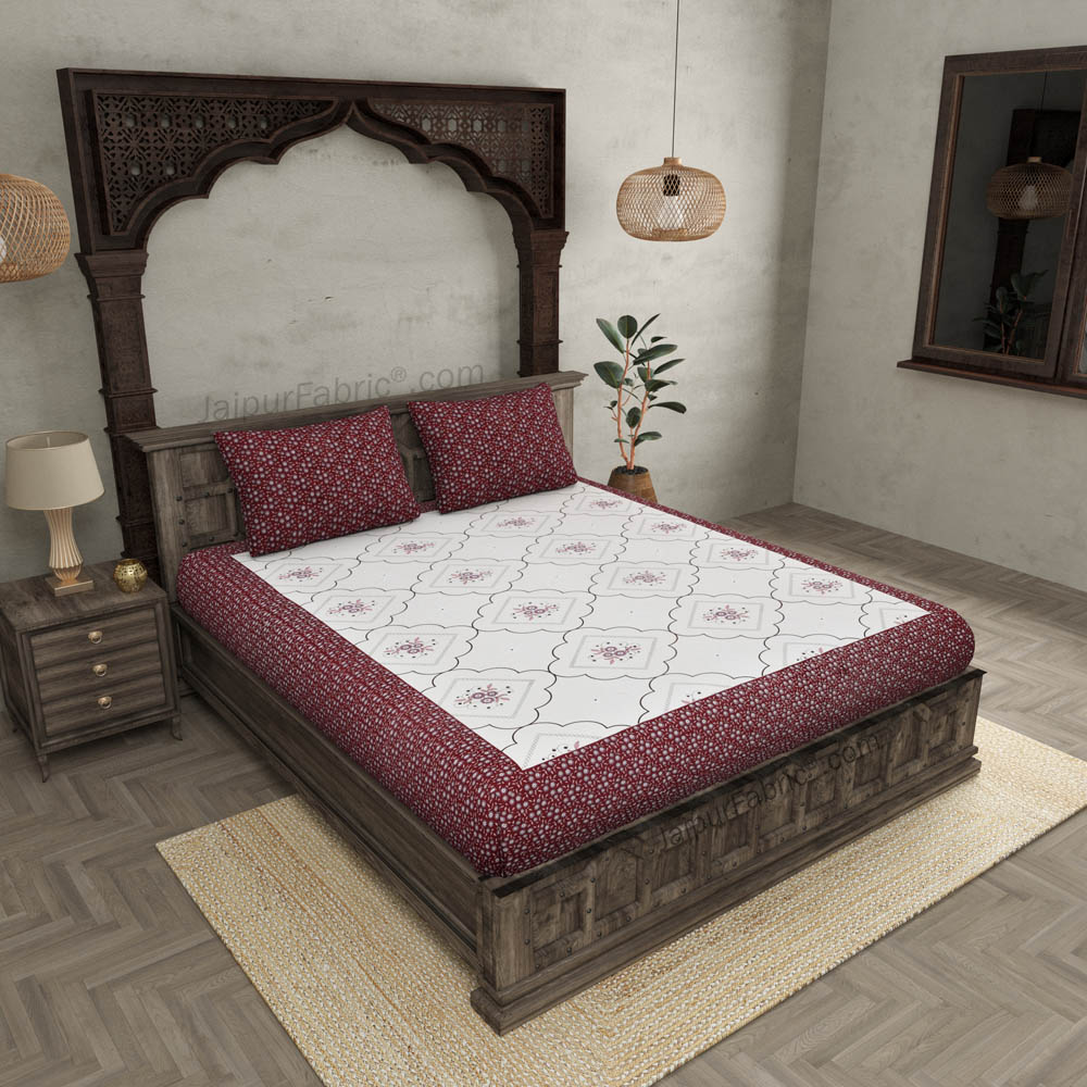 Jaipuri Jharokha Maroon Double Bedsheet