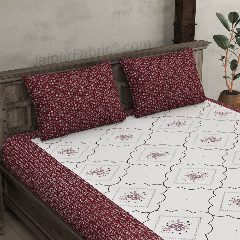 Jaipuri Jharokha Maroon Double Bedsheet