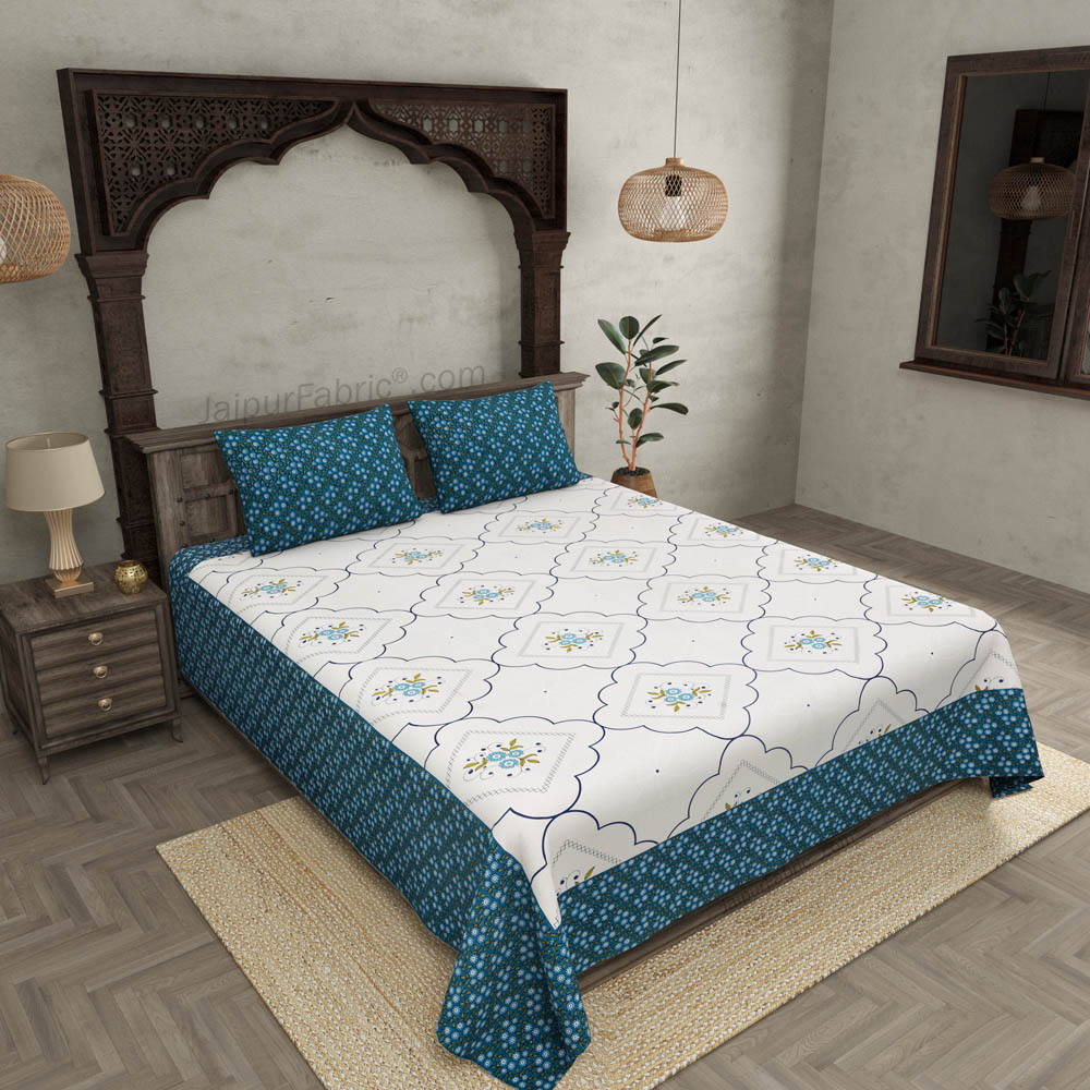 Jaipuri Jharokha Blue Double Bedsheet