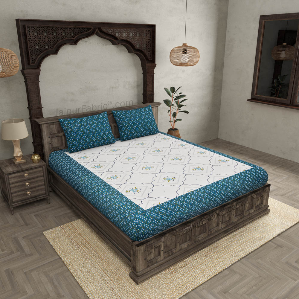 Jaipuri Jharokha Blue Double Bedsheet