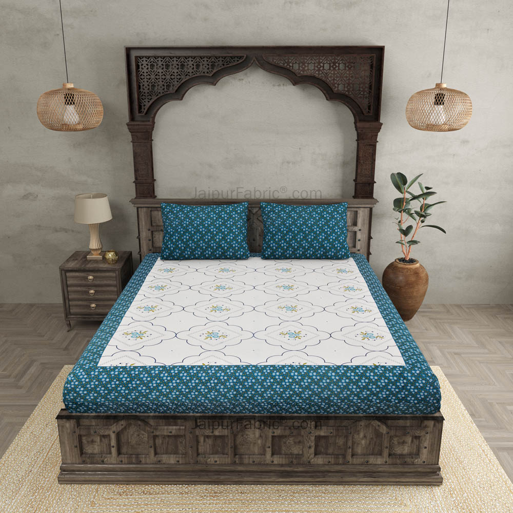 Jaipuri Jharokha Blue Double Bedsheet