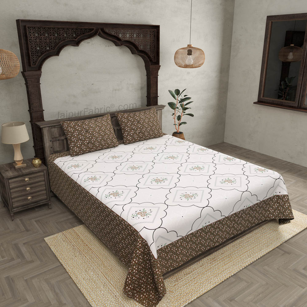 Jaipuri Jharokha Brown Double Bedsheet