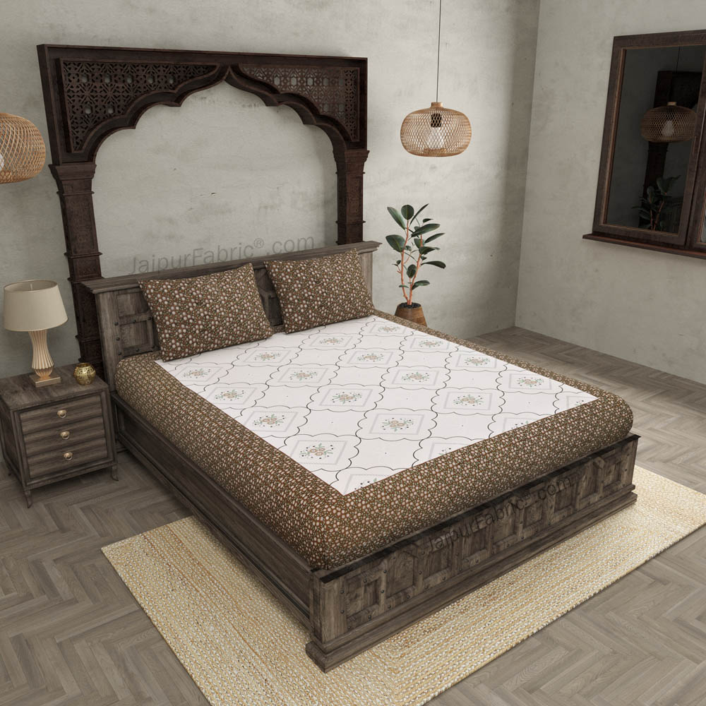 Jaipuri Jharokha Brown Double Bedsheet