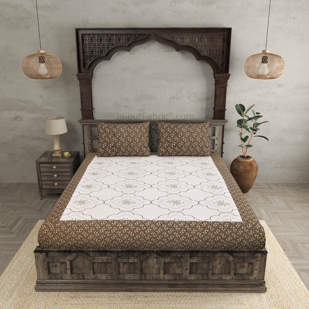 Jaipuri Jharokha Brown Double Bedsheet