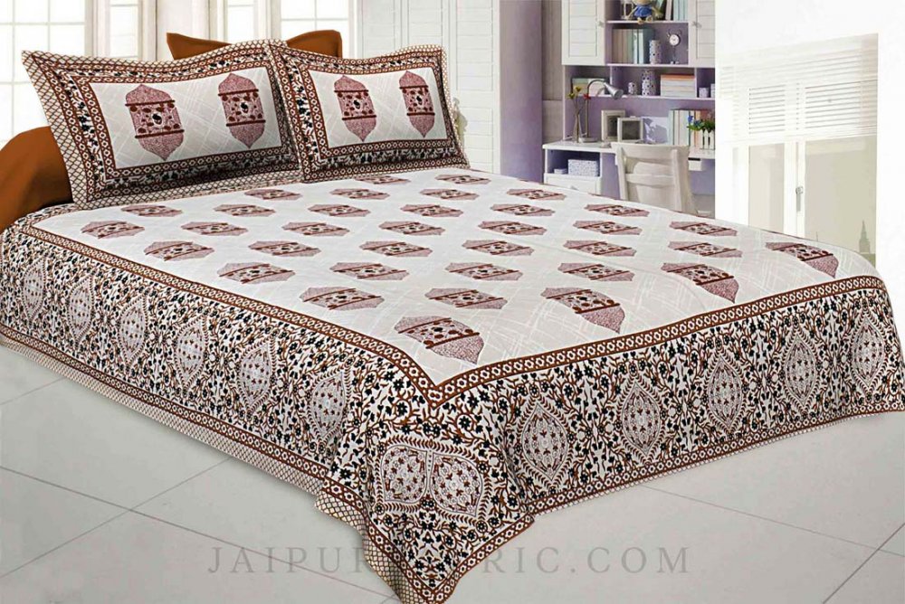 The Hawa Mahal Jharokha Brown Cotton Double Bedsheet