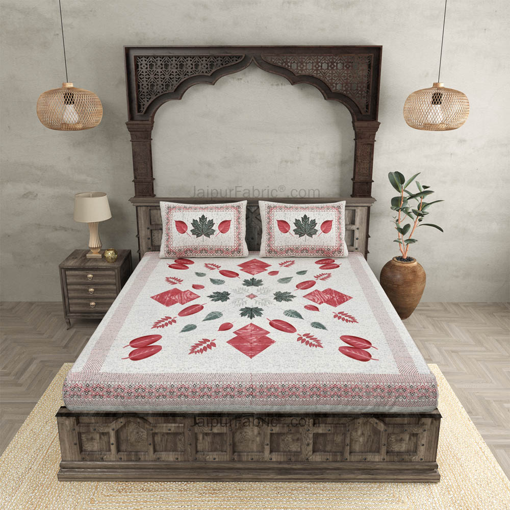 Playful Petals Red Cotton Double Bedsheet