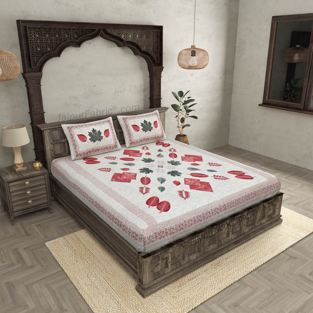 Playful Petals Red Cotton Double Bedsheet