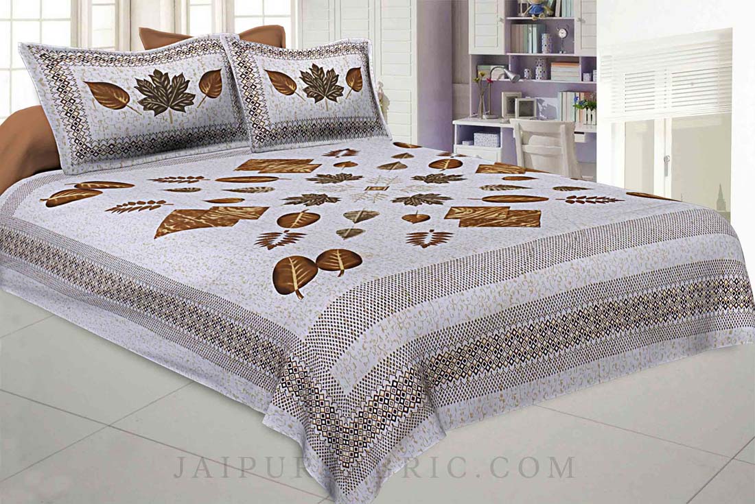 Playful Petals Brown Cotton Double Bedsheet