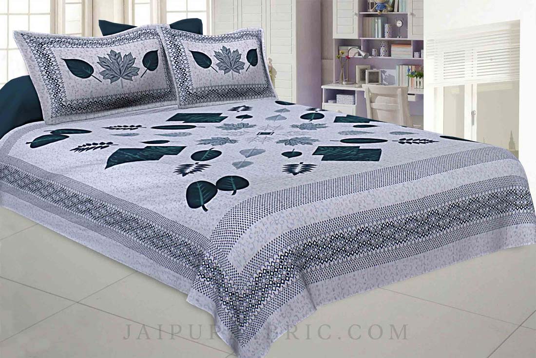 Playful Petals Blue Cotton Double Bedsheet