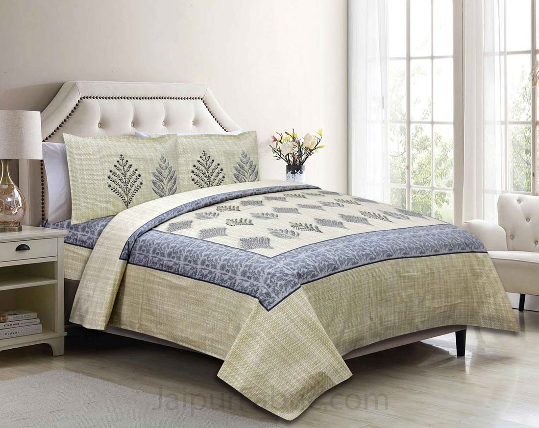 Healing Herbs Grey Cotton Double Bedsheet