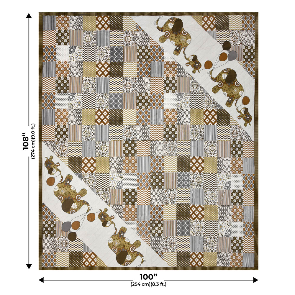 Modern Art Olive Brown Pure Cotton Patchwork Print King Size Bed Sheet