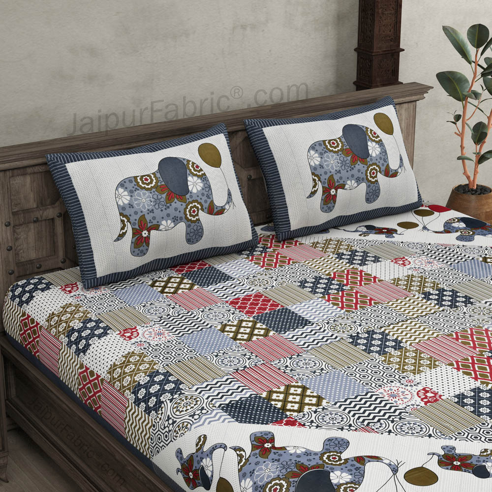 Modern Art Subtle Gray Pure Cotton Patchwork Print King Size Bed Sheet