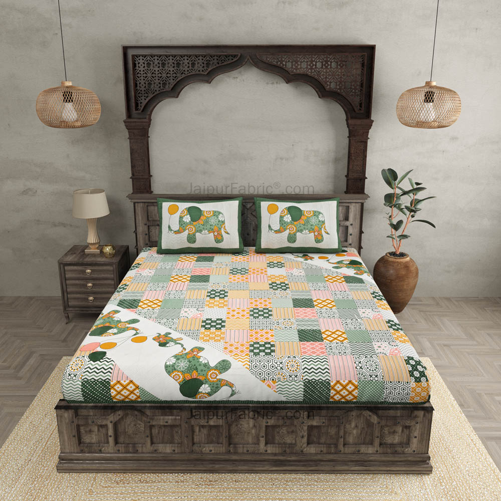 Modern Art Fresh Green Pure Cotton Patchwork Print King Size Bed Sheet