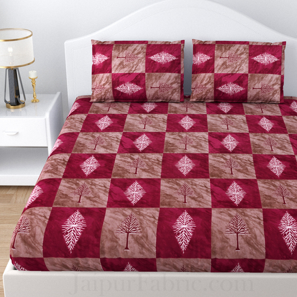 Crismis Tree  Maroon Poly Cotton Double Bedsheet