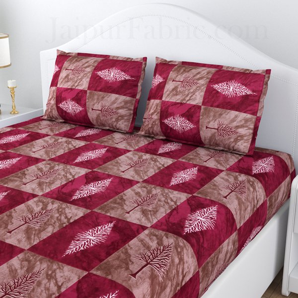 Crismis Tree  Maroon Poly Cotton Double Bedsheet