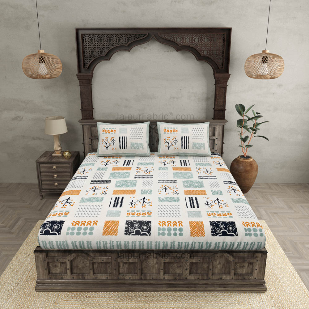 Designer Art Bright Multi Patch Print Premium Cotton King Size Bedsheet