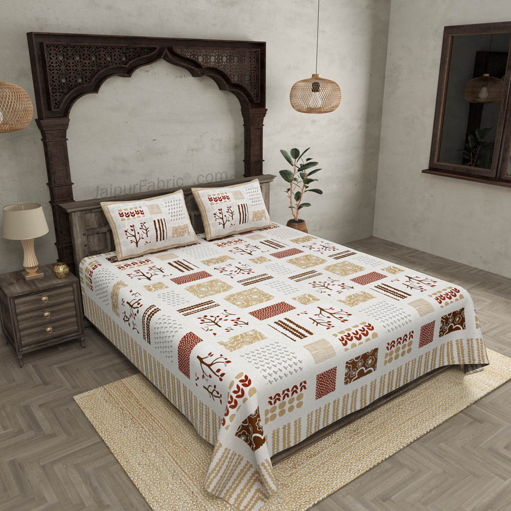 Designer Art Gold Multi Patch Print Premium Cotton King Size Bedsheet