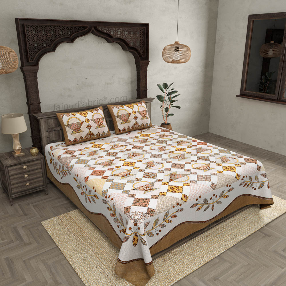 Contemporary Art Brown Patch Print Fine Cotton King Size Bedsheet