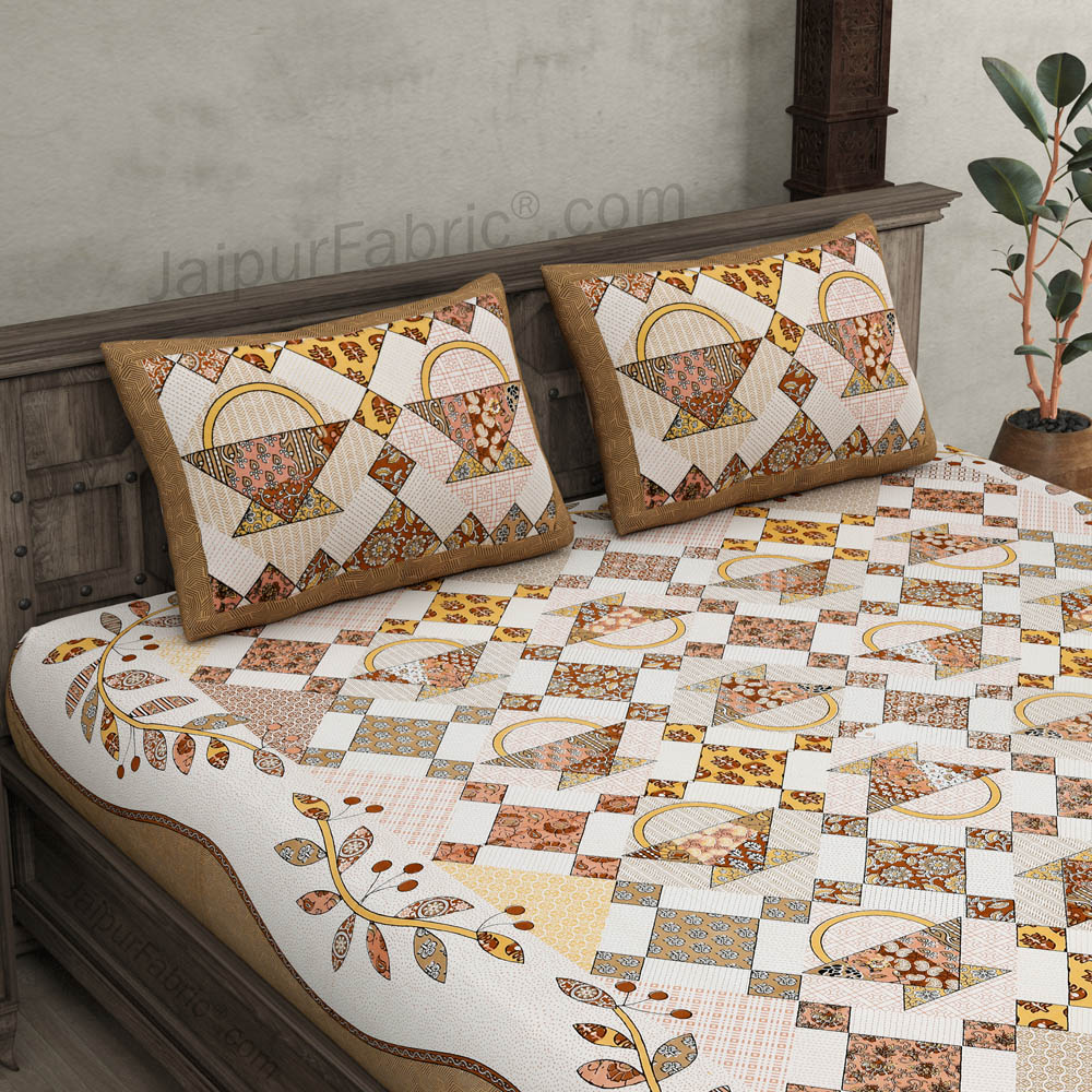 Contemporary Art Brown Patch Print Fine Cotton King Size Bedsheet