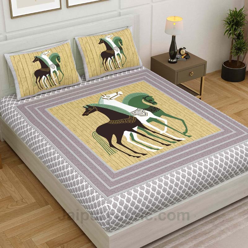 Mauve Equidae Family Cotton King Size Bedsheet