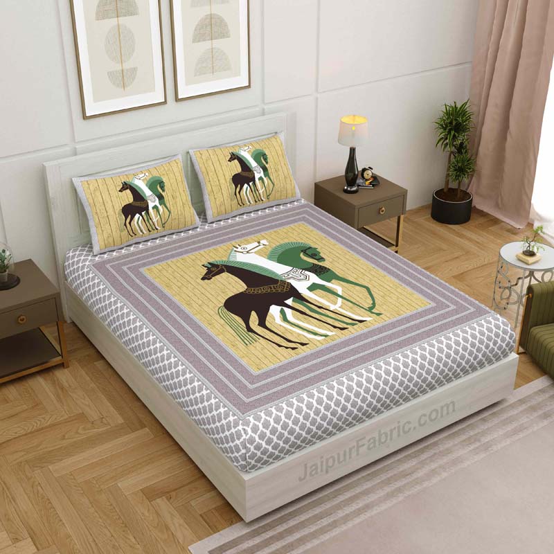 Mauve Equidae Family Cotton King Size Bedsheet